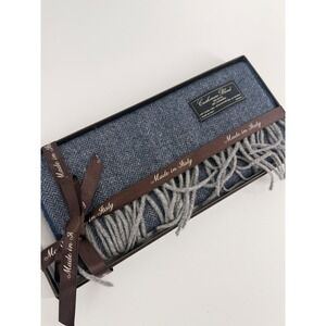 Linea Emmett Cashmere Wool Blend Scarf Herringbone Blue Grey Made in Italy 12x71